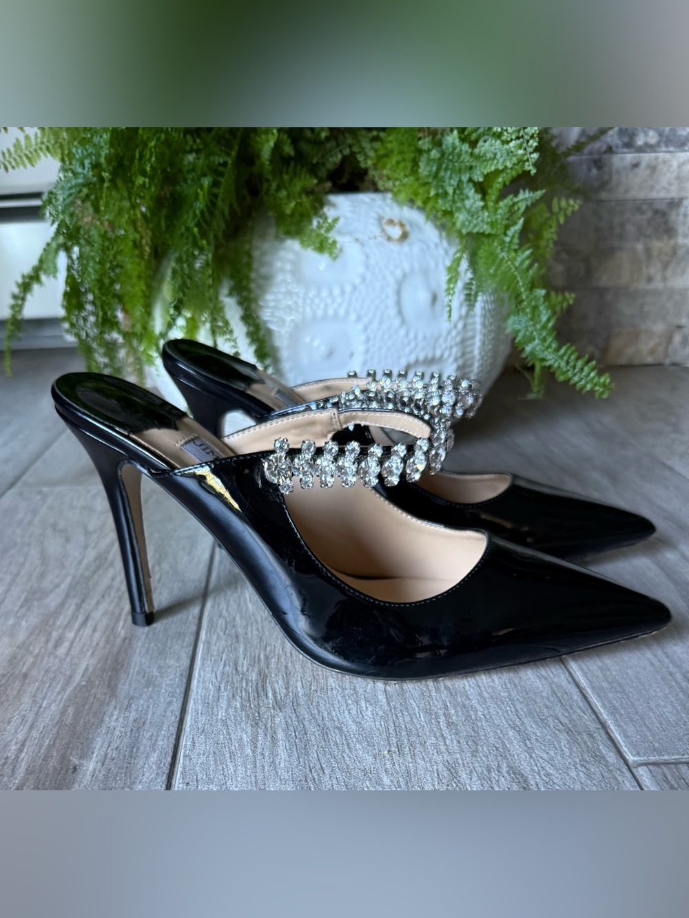 Jimmy Choo Black Patent Crystal Embellished Stiletto Mules - Picture 1 of 8
